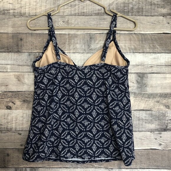 Lands End Blue Print Tankini Swimsuit Top Womens 10 Built-In Bra Underwire - Picture 2 of 7